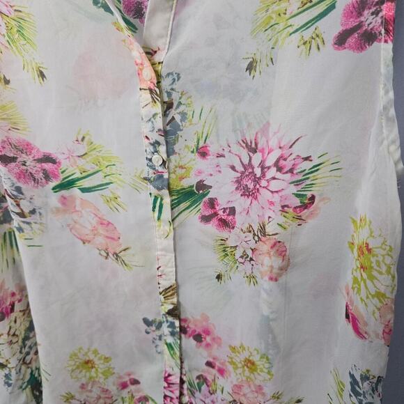 H&M Sheer Floral Button-Down Sleeveless Blouse Size 12 Fairy core Cottage Core - Picture 4 of 6